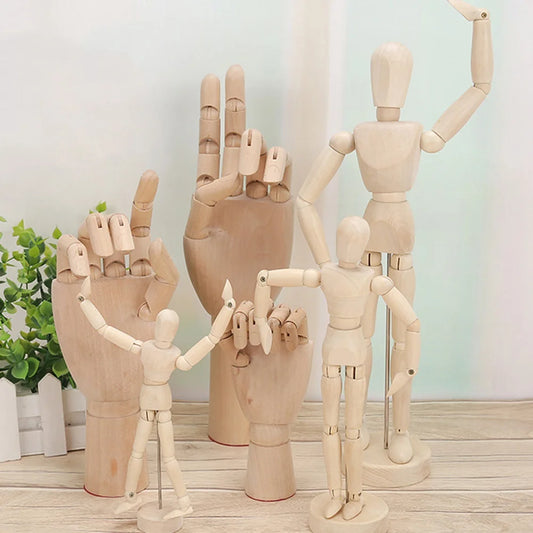 Wooden Hand Model Manikin Figurines Rotatable Joint Drawing Sketch Mannequin Miniatures Office Home Desktop Room Decoration Toys