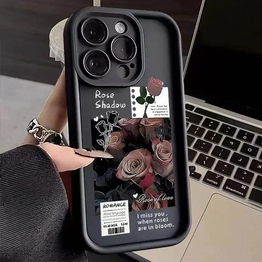 For IPhone 15 14 Pro Max Case NIght Pink Rose Flower Silicone Phone Case for iPhone 13 12 11 Pro Max XS XR X 8 7 15 Plus Cover